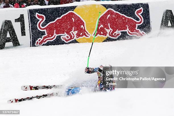 Erik Fisher of the USA in action during the Audi FIS Alpine Ski World Cup Men's Downhill on January 21, 2012 in Kitzbuehel, Austria.