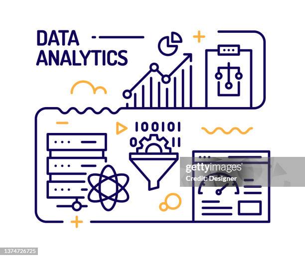 data analytics concept, line style vector illustration - implementation timeline stock illustrations