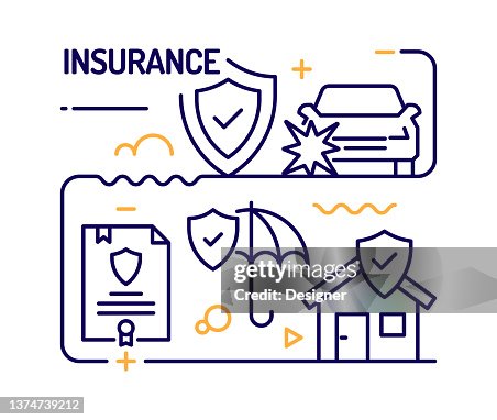 Insurance And Protection Concept Line Style Vector Illustration High ...