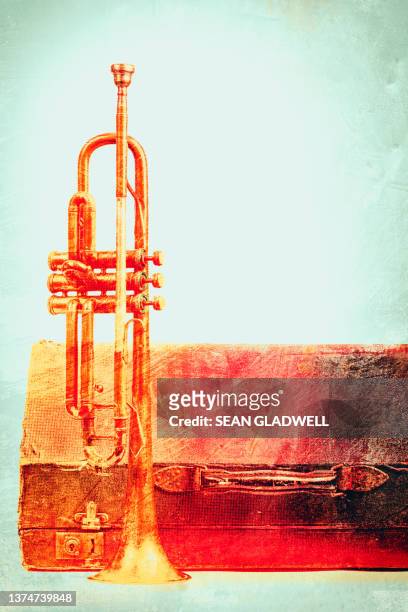 grunge trumpet and case - music poster stock pictures, royalty-free photos & images