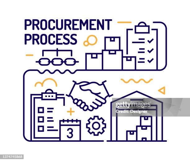 procurement process concept, line style vector illustration - sending stock illustrations