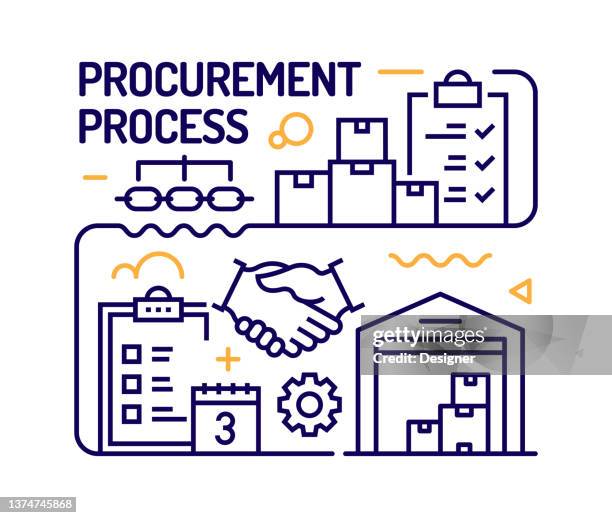 procurement process concept, line style vector illustration - contract manufacturing stock illustrations