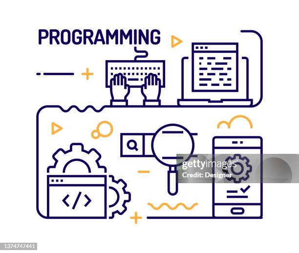 programmierkonzept, linienstil-vektorillustration - software-development-icon stock-grafiken, -clipart, -cartoons und -symbole
