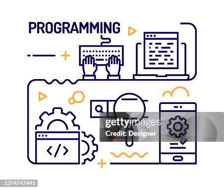 Concept Drawing Computer Programming Programming Concept Line Style Vector Illustration High-Res Vector ...