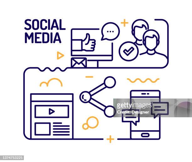 social media concept, line style vector illustration - auto post production filter stock illustrations
