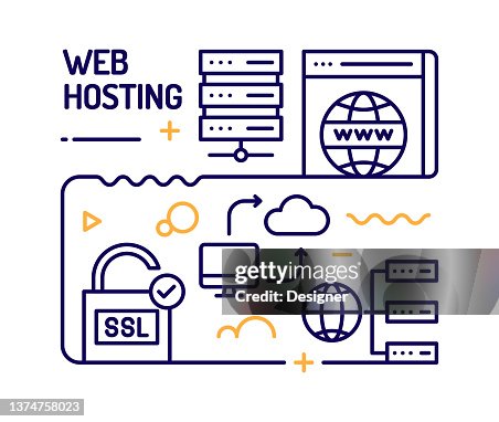 Web Hosting Concept, Line Style Vector Illustration Web Hosting Concept, Line Style Vector Illustration