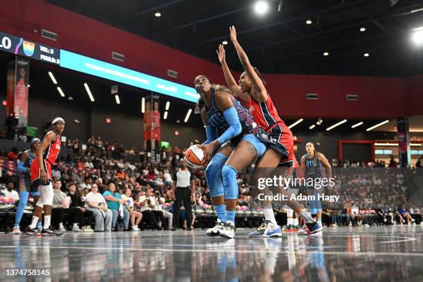 Cheyenne Parker of the Atlanta Dream drives to the basket during the game against the Washington Mystics on June 30, 2023 at Gateway Center Arena at...