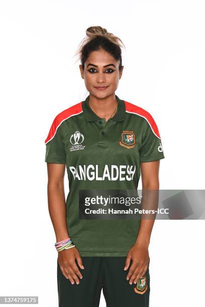Jahanara Alam of Bangladesh poses during a Bangladesh squad portrait session ahead of the 2022 ICC Cricket World Cup at Orangetheory Stadium on...