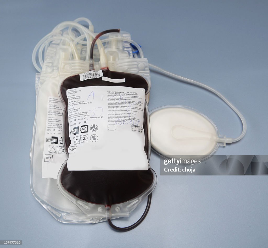 Blood bag  with red blood cells