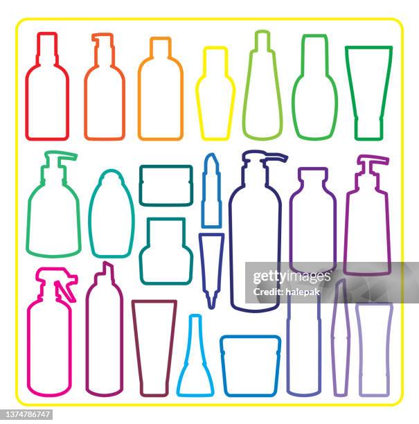 stockillustraties, clipart, cartoons en iconen met colorful cosmetic bottle silhouettes - zonnebrandcrème