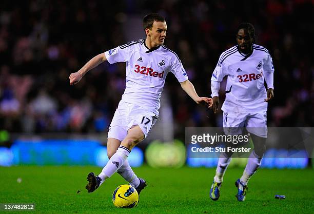 Josh Mceachran of Swansea in action during the Barclays Premier League game between Sunderland and Swansea City at Stadium of Light on January 21,...