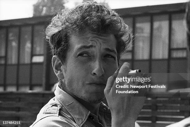 Folk singer Bob Dylan at the Viking Hotel before performing at the Newport Folk Festival in July 1963 in Newport, Rhode Island.