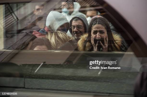 Family members cry in front of the coffin containing Anna Borsa's body on March 01, 2022 in Pontecagnano Faiano, Italy. 30-year-old Anna Borsa was...