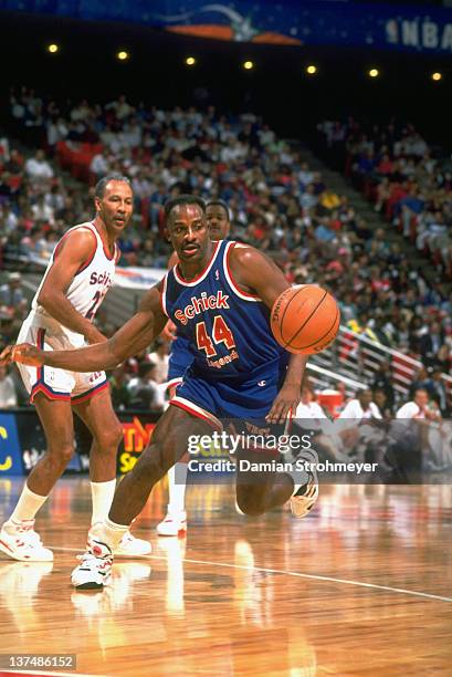 Schick Classic: Team West David Thompson in action vs East during All-Star Weekend at Orlando Arena. Orlando, FL 2/8/1992 CREDIT: Damian Strohmeyer