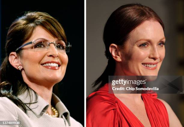 In this composite image a comparison has been made between Sarah Palin and actress Julianne Moore. The TV film biopic 'Game Change' airing in 2012 in...