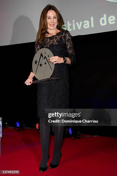 French actress Elsa Zylberstein receives the Award for Best Actress during the Closing Ceremony of the 15th L'Alpe D'Huez International Comedy Film...