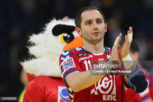 Alem Toskic of Serbia looks dejected after the 21-21 draw of the Men's European Handball Championship second round group one match between Serbia...