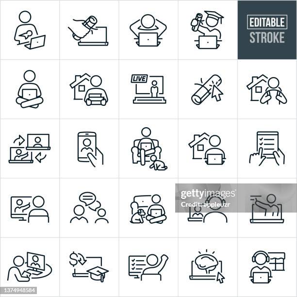 e-learning thin line icons - editable stroke - affordable icon stock illustrations