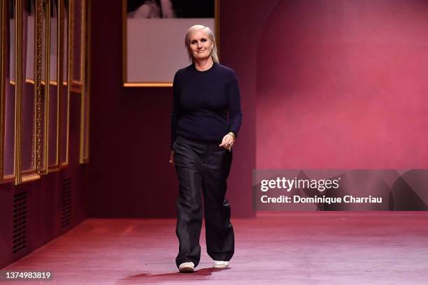 Designer Maria Grazia Chiuri walks the runway during the Dior Womenswear Fall/Winter 2022-2023 show as part of Paris Fashion Week on March 01, 2022...