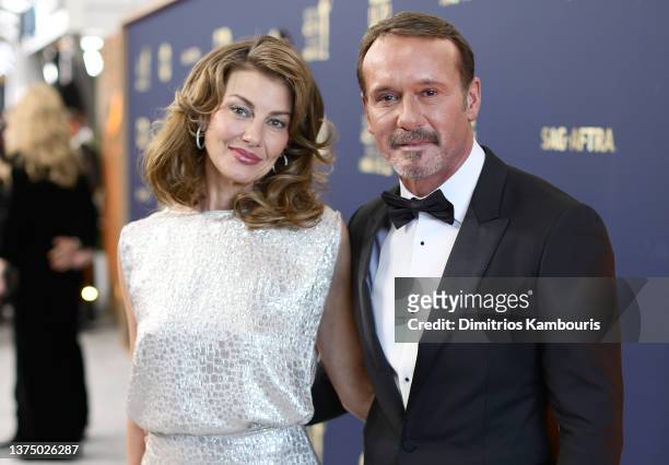 Faith Hill and Tim McGraw attend the 28th Screen Actors Guild Awards at Barker Hangar on February 27, 2022 in Santa Monica, California.