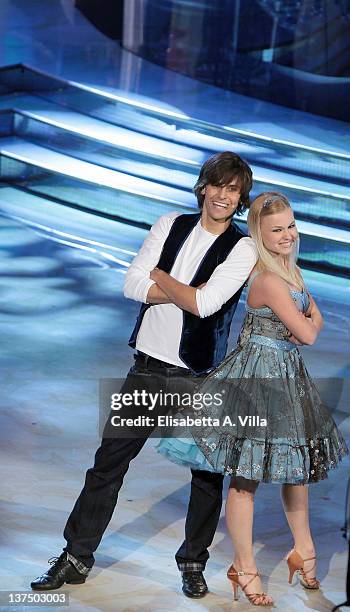 Argentine actor Gil Andres and his dance partner Anastasia Kuzmina perform on the Italian TV show 'Ballando Con Le Stelle' at Auditorium Rai on...