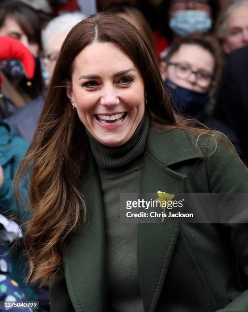 Catherine, Duchess of Cambridge during a visit to Abergavenny Market with Prince William, Duke of Cambridge, to see how important local suppliers are...