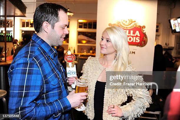 Director of Stella Artois Rick Oleshak and TV host Jen Hardman attend the Stella Cafe At T-Mobile Google Music Village At The Lift - Day 2 - during...