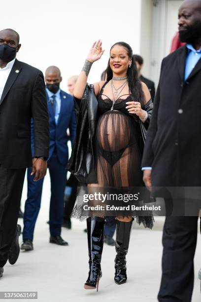 Rihanna is seen outside the Dior show, during Paris Fashion Week - Womenswear F/W 2022-2023, on March 01, 2022 in Paris, France.