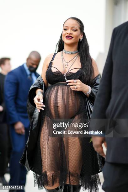 Rihanna is seen outside the Dior show, during Paris Fashion Week - Womenswear F/W 2022-2023, on March 01, 2022 in Paris, France.