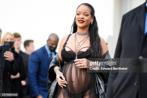 Rihanna is seen outside the Dior show, during Paris Fashion Week - Womenswear F/W 2022-2023, on March 01, 2022 in Paris, France.