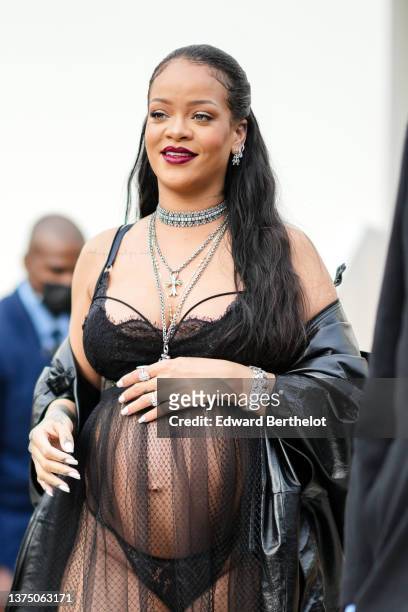 Rihanna is seen outside the Dior show, during Paris Fashion Week - Womenswear F/W 2022-2023, on March 01, 2022 in Paris, France.
