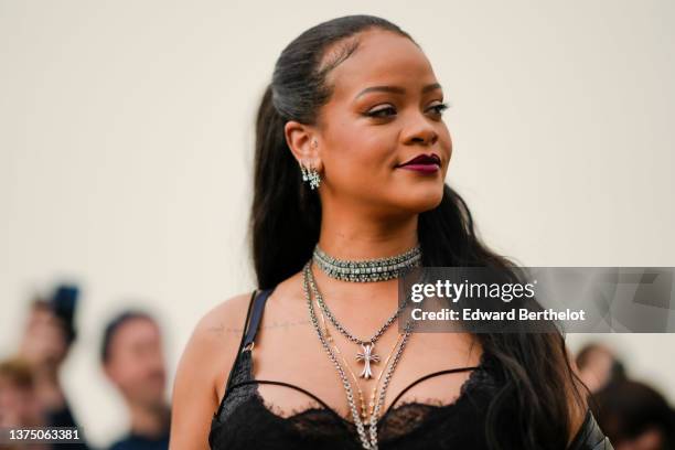 Rihanna is seen outside the Dior show, during Paris Fashion Week - Womenswear F/W 2022-2023, on March 01, 2022 in Paris, France.