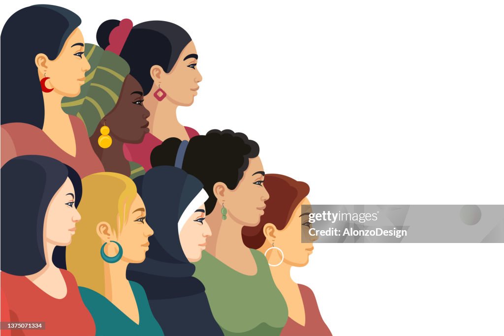 Mulheres retratam diferentes nacionalidades e culturas.