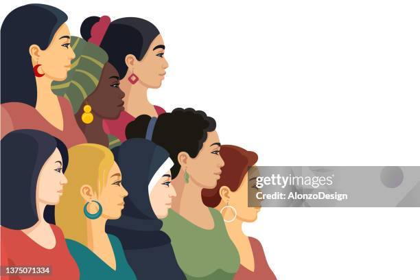 women portraits of different nationalities and cultures. - equal opportunities stock illustrations