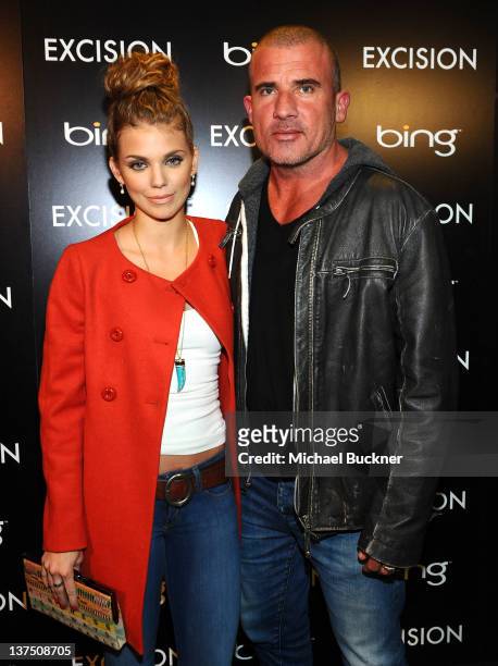 Actress AnnaLynne McCord and actor Dominic Purcell attend the "Excision" Official Cast and Filmmakers Dinner presented by Bing at the Bing Bar on...