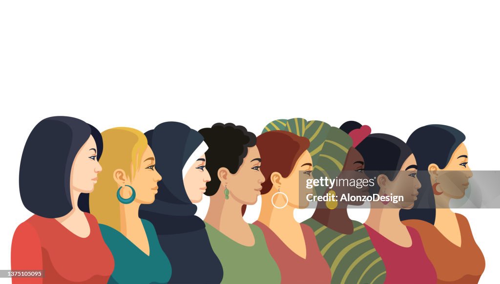 Multiethnische Gruppe schöner Frauen.