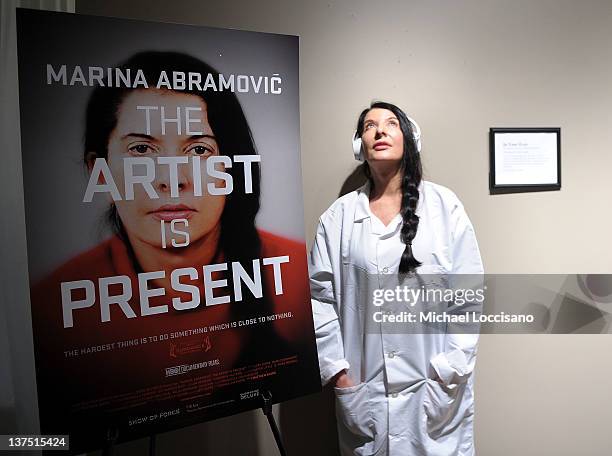 Artist Marina Abramovic attends The Artist is Present "Silence Is Golden Event" at Julie Nester Gallery on January 21, 2012 in Park City, Utah.