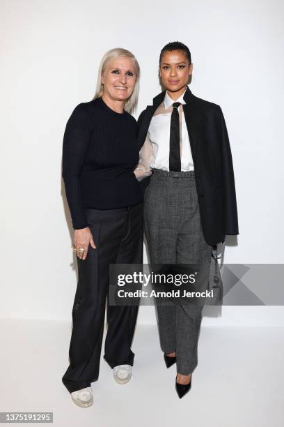 Maria Grazia Chiuri and Gugu Mbatha Raw attend the Dior Womenswear Fall/Winter 2022/2023 show as part of Paris Fashion Week on March 01, 2022 in...
