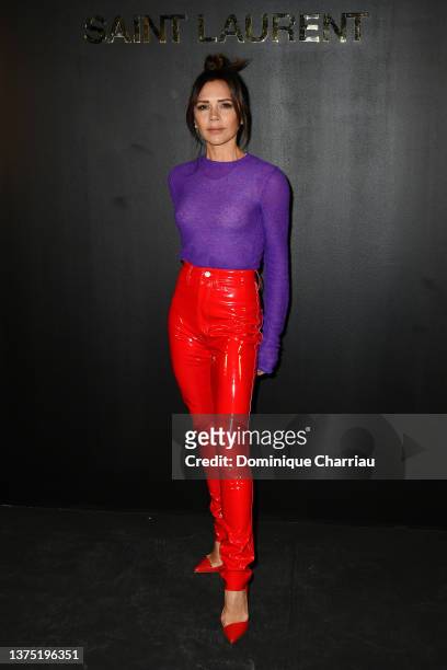 Victoria Beckham attends the Saint-Laurent Womenswear Fall/Winter 2022/2023 show as part of Paris Fashion Week on March 01, 2022 in Paris, France.