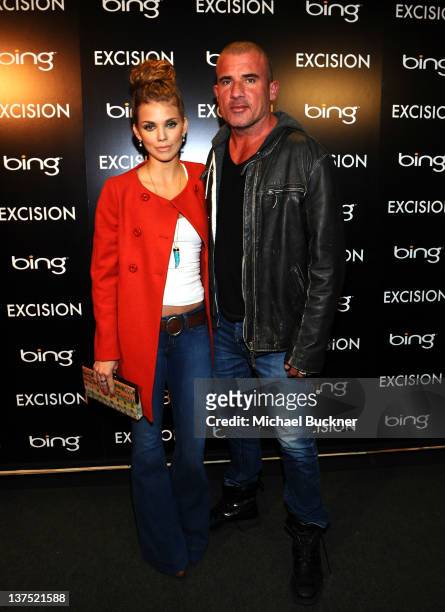 Actress AnnaLynne McCord and actor Dominic Purcell attend the "Excision" Official Cast and Filmmakers Dinner presented by Bing at the Bing Bar on...