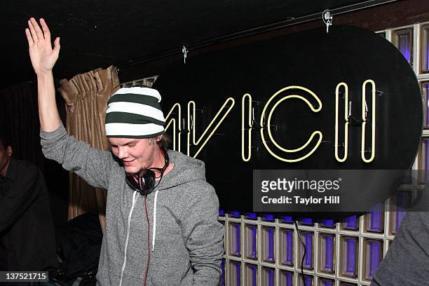 Avicii performs a benefit for Feeding America at LAVO on January 21, 2012 in New York City.