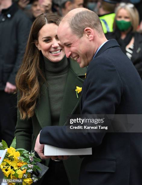 Catherine, Duchess of Cambridge and Prince William, Duke of Cambridge visit Abergavenny Market on March 01, 2022 in Abergavenny, Wales.