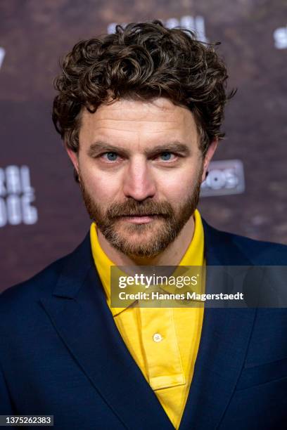 Actor Friedrich Mücke attends the premiere of "Funeral for a Dog" at Gloria Palast on March 01, 2022 in Munich, Germany.