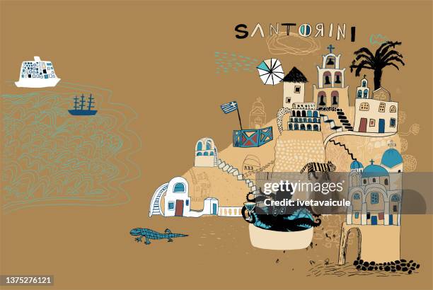 santorini. greek islands - santorini 幅插畫�檔、美工圖案、卡通及圖標