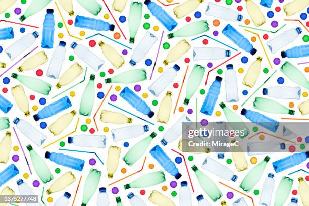 disposable plastic bottles and drinking straws for recycling concept - disposable stock pictures, royalty-free photos & images