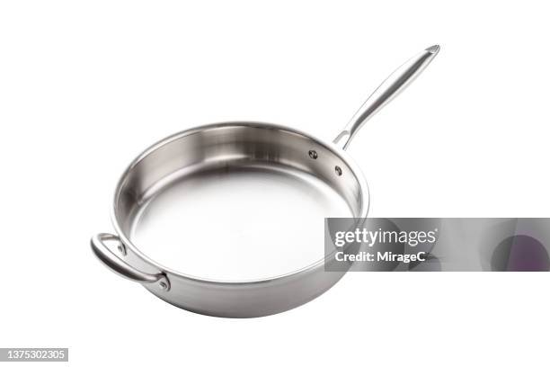 stainless steel cooking pan isolated on white - cooking pan ストックフ�ォトと画像