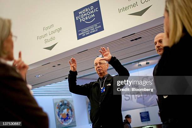 Klaus Schwab, chairman of the World Economic Forum , inspects the inside the Congress Centre, the venue of the World Economic Forum's 2012 annual...