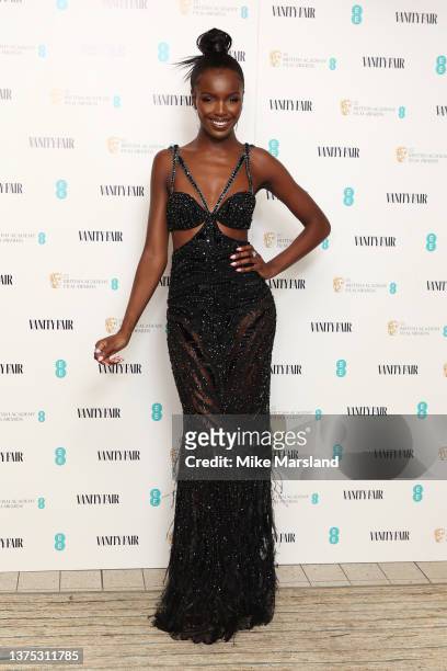 Leomie Anderson attends the Vanity Fair EE Rising Star Party at 180 The Strand on March 01, 2022 in London, England.
