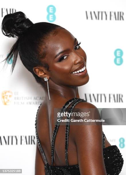 Leomie Anderson attends the Vanity Fair EE Rising Star Party at 180 The Strand on March 01, 2022 in London, England.