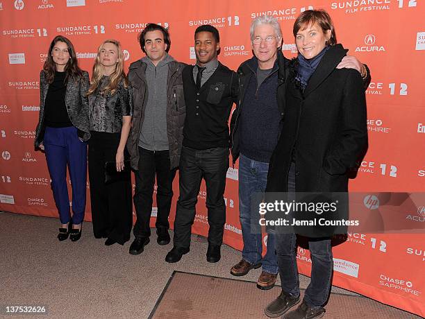 Laetitia Casta, Brit Marling, Nicholas Jarecki, Nate Parker, Richard Gere and Carey Lowell attend the "Arbitrage" Premiere at the Eccles Center...